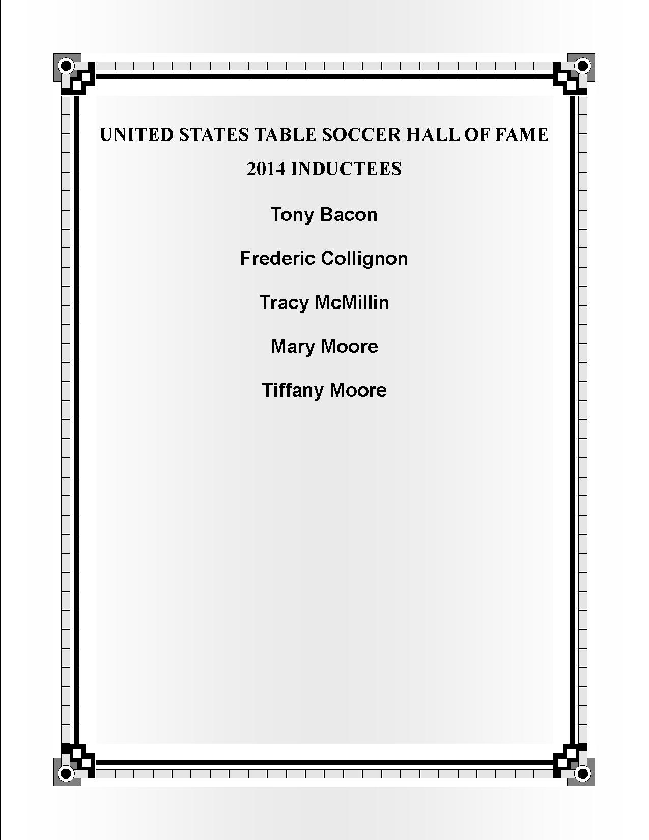 The 2014 Foosball Hall Of Fame Inductees